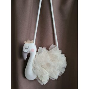 Kindertas Zwaan - Princessentasje - Peuter tas - Tasje witte Flamingo - Cadeau kind - Tasje Zwaan met glitters