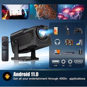 SWGOTA Mini Android 11 Smart Projector, Ondersteunt 4K Decodering, Native 1080P Videoherhaling, 400 Lumens, Uitgerust met WiFi 6 en BT5.2, Projector voor Films aan de Muur, Full HD Projector, Thuisbioscoopprojector, Ultra HD Projector