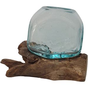 Glas op stronk - ovaal - bloemenvaas - 10x6 cm - Bij Mies