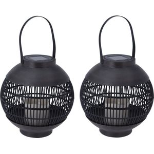 Set van 2x stuks zwarte ronde solar lantaarns 24 cm - Tuinverlichting - Tuinlampen - Solarlampen op zonne-energie