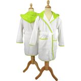 ARTG® Boyzz & Girlzz - Kinder Badjas met Capuchon - Wit/Helder Groen - White/Lime Green - Maat 128/140