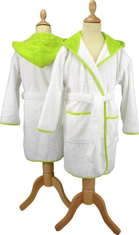 ARTG® Boyzz & Girlzz - Kinder Badjas met Capuchon - Wit/Helder Groen - White/Lime Green - Maat 128/140