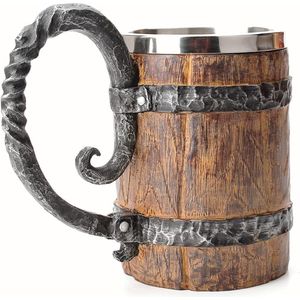 Faux Oak Middeleeuwse Retro Viking RVS Bierpul 500ml Uniek cadeau