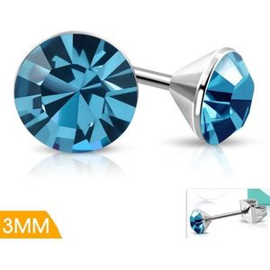 Aramat jewels ® - Ronde zweerknopjes aqua kristal staal 3mm