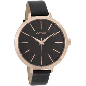 OOZOO Timepieces - Rosé goudkleurige horloge met zwarte leren band - C9674
