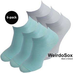 WeirdoSox Bamboe naadloze sneaker sokken Mintgroen / Wit - Anti zweet - Anti bacterieel - Dames en heren - 6 Paar - Maat 43/46