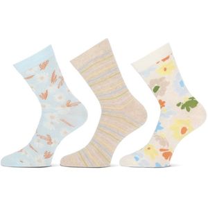 Damessokken 36-42 | 3 paar | vrolijke sokken | fun4socks | bloemenmotief | pastelkleurige sokjes