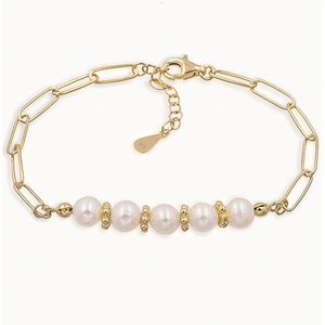 Parel Schakel Armband – 18K Goud Verguld 925 Sterling Zilver – Zoetwaterparel Armband – Valentijn Cadeautje Dames