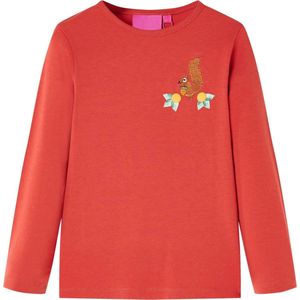 vidaXL - Kindershirt - met - lange - mouwen - 92 - roodbruin