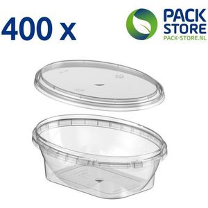 400 x ovale plastic bakjes met deksel - 250 ml - vershoudbakjes - meal prep bakjes - transparant - geschikt voor diepvries, magnetron en vaatwasser - Nederlandse producent