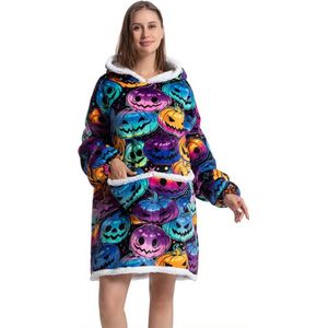 Hoodie Deken Met Mouwen - Plaid - Knuffeldeken - Onesie - Fleece Blanket - Dames - Heren - Kinderen - Extra Zacht & Warm - Pompoen