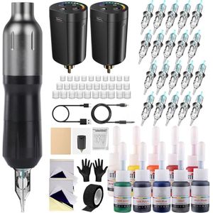 DailySupplies® Tattoo Machine met Accessoires - Tattoo kit Draadloos - Complete Set - Zwart en Grijs
