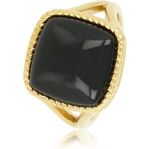 My Bendel - Zegelring goudkleurig met zwarte Onyx edelsteen - Ring goudkleurig met echte Onyx edelsteen - Met luxe cadeauverpakking