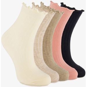 5 paar lange kindersokken met kartelrandjes - Roze - Maat 23/26