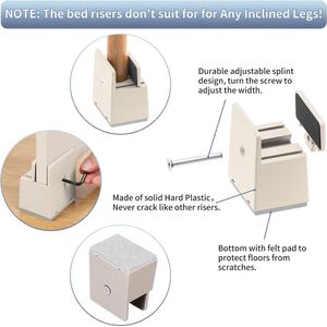 5 cm bedverhogers, verstelbare schroefklem, 5 cm meubelverhogers, 2 stuks robuuste verhogers voor banken, tafelstoelen en stoelen, passend voor meubelpoten met een breedte van 0-3,7 cm,