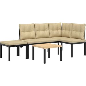 vidaXL - 4-delige - Loungeset - met - kussens - gepoedercoat - staal - zwart