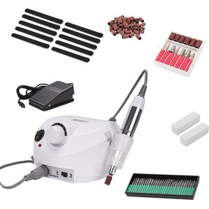 Elektrische Nagelvijl Set - Nagelfrees - 30000 RPM PRO Desktop - Elektrische Manicure en Pedicure set - 6x standaard schuurkappen - Links- en rechts draaiend - Wit - voor Manicure & Pedicure - Pedicureset