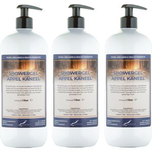 Douchegel Appel-Kaneel 1 liter - set van 3 stuks - met 3 gratis pomp - Showergel