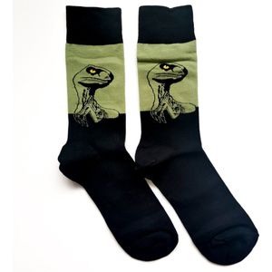 Grappige sokken met Tyrannosaurus Rex Dinosaurus - Sokken Heren maat 41-46 - groen/zwart katoen - T-rex
