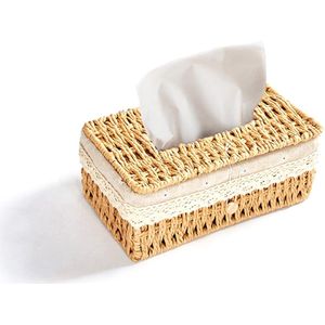 Zakdoekjesdoos - Handgemaakt - Retro stijl - Natuurlijk rotan - 25 x 14 x 11 cm