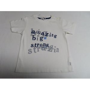 T shirt - Korte mouwen - Jongens - Amazing - Wit met tekst in marine en grijst - 2 jaar 92