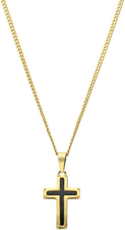 Lucardi - Kinder Stalen Golddplated Ketting met Kruis - Ketting - Zilverkleurig - 43 cm