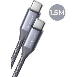 SAMTECH USB-C naar USB-C kabel 100W – Thunderbolt 3 – Snellader, Data, video en Oplaadkabel Type C 1.5m - Spacegrey