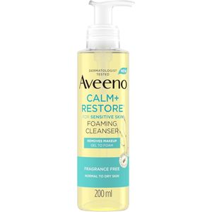 Aveeno Face CALM+RESTORE Foaming Cleanser | Removes Makeup + Waterproof Mascara | Gezichtschuimreiniger voor de Gevoelige Huid, Zonder Parfum, 200ml