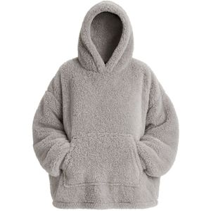 Oversized Hoodie Deken met Mouwen – One Size – Grijs – Warme Teddy Hoodie voor Vrouwen – 115x80 cm