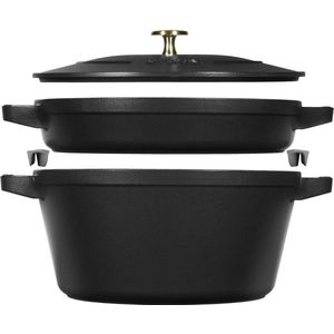 STaub Set Cocotte 24 cm rond + grill pan  zwart