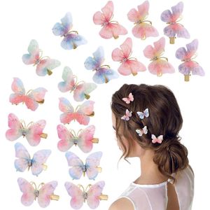18 stuks glitter vlinderklemmen kaakclips 3D-haaraccessoires voor meisjes, dames en baby's - negen kleuren