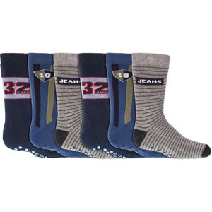 Kindersokken | Antislip zool | Badstof gevoerd | Thema: Jeans | Maat: Diverse maten | 6 paar