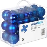 Relaxdays kerstballen set van 50 - traditioneel - kunststof - kerstboomversiering - los - blauw