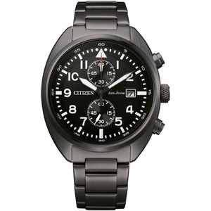 Citizen Eco-Drive Chronograph Horloge - Citizen heren horloge - Grijs - diameter 41 mm - kleur gecoat roestvrij staal