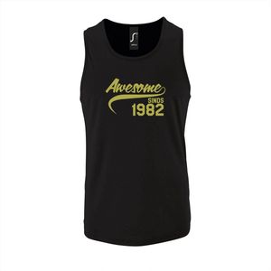 Zwarte Tanktop sportshirt met ""Awesome sinds 1982"" Print Goud Size XXL