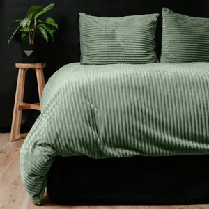 Droomtextiel Zachte Teddy Rib Fleece Dekbedovertrek Groen Eenpersoons - 140x200/220 cm - Heerlijk Zachte Teddy Rib