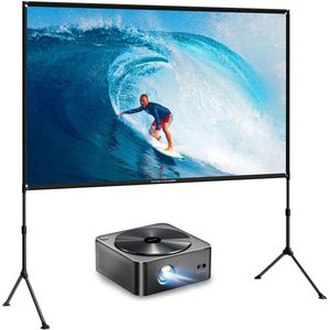 Beamer - Projector - Mini Projector - Full HD Native 1080P - met 120-inch E-ALR Projectorscherm & Stand – Outdoor Camping & Home Theater – EU Plug - Mini Projector - Full HD Native 1080P