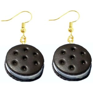 Fako Bijoux® - Oorbellen - Cream Cookie - 21x43mm - Zwart/Wit