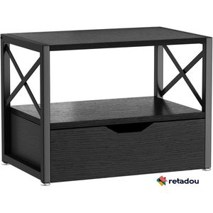 Retadou - Desktopprinterstandaard, multifunctionele bureau-organizer, houten printerstandaard met lade, opslag voor mappen, boeken, faxapparaat, scanner, thuiskantoor, zwart