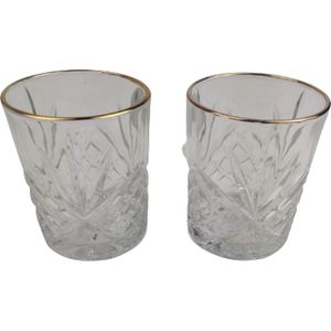 Whiskey / Water glazen met gouden rand - Set van 2 - Transparant - 230 ml - Crystal Shape Glass - Plant motief