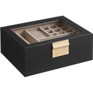 Sieradendoos - Trinket Organizer - Accessoireshouder - Beschermend glazen deksel - 18,5 cm x 23 cm x 8,5 cm