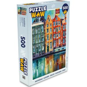 Puzzel Amsterdam - Olieverf - Gracht - Schilderij - Kunst - Legpuzzel - Puzzel 500 stukjes