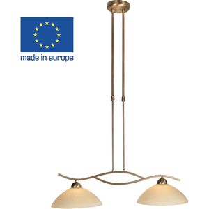 Hanglamp Capri | 2 lichts | brons / bruin / geel | glas / metaal | in hoogte verstelbaar tot 125 cm | Ø 50 cm | eetkamer / eettafel lamp | modern / sfeervol design