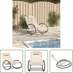 The Living Store Ligstoel met kussen staal en textileen crèmekleurig - Ligbed - Ligstoel - Tuinset - Buitentijd - Tuinmeubilair