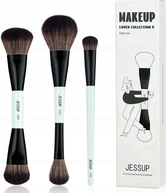 Jessup - T503 - Gezichtsmake-upborstelset - Helder Cyaan - 3-delig - Veganistisch