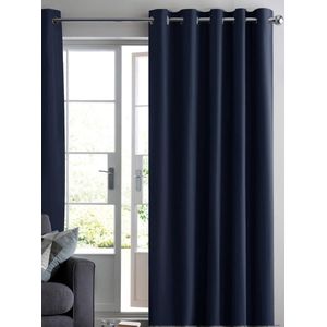 Home of Curtains - RUBEN - Gordijn - Met Ringen - Verduisterend - Kant en Klaar - 300x260 cm - Donker Blauw - 1 Stuk