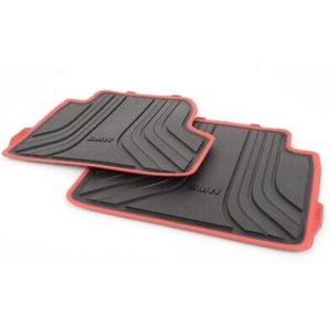 Rubberen Automatten Achterzijde voor BMW 3 Serie (F30/F31), 4 Serie Gran Coupé (F36) & M3 (F80) - Tweedelig - Slijtvast - Incl. LCI - Zwart-Rood - Thermoplastische Elastomeren