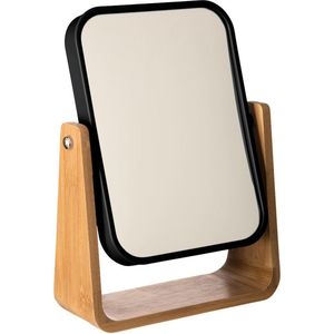 Staande 360° Makeup Spiegel - Scheerspiegel - Badkamerspiegel - Glas Spiegel Achterkant 3x Vergrotend - Zwart Bamboe