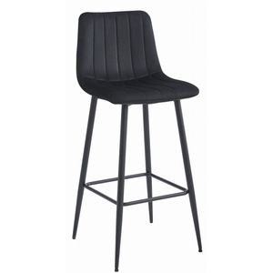 Barkruk POZZA - Zwart Velvet, Zwarte Metalen Poten, 76 cm Zithoogte, Rugleuning, Ergonomisch Ontwerp, Max. 120 kg