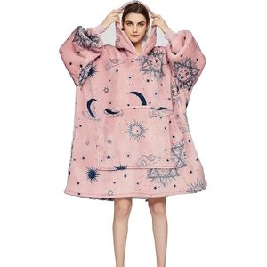 Hoodie-deken voor dames, flanel fleece pullover, sweatshirt, deken, wollige sherpa tv-deken met mouwen, fruitprint-, dierenprint-patroon, oversized, capuchon, pullover, knuffeldeken, eenheidsmaat - tarot zonnegod